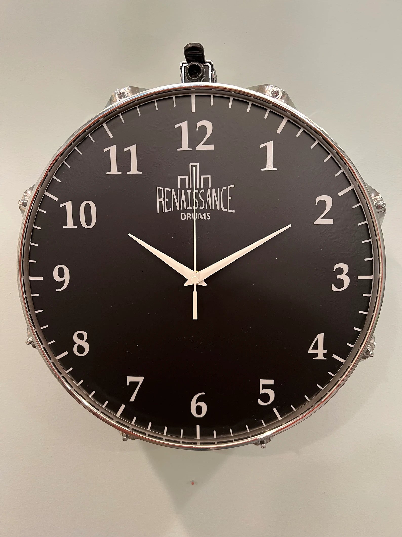Snare Drum Wall Clock - Gloss Black 13 Inches