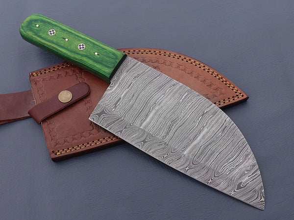 Damascus Steel Serbian Chef Knife – Green Handle For the Chef Orklo Knives