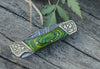 Damascus Steel Folding Pocket Knife – Green Handle For the Outdoorsman Orklo Knives