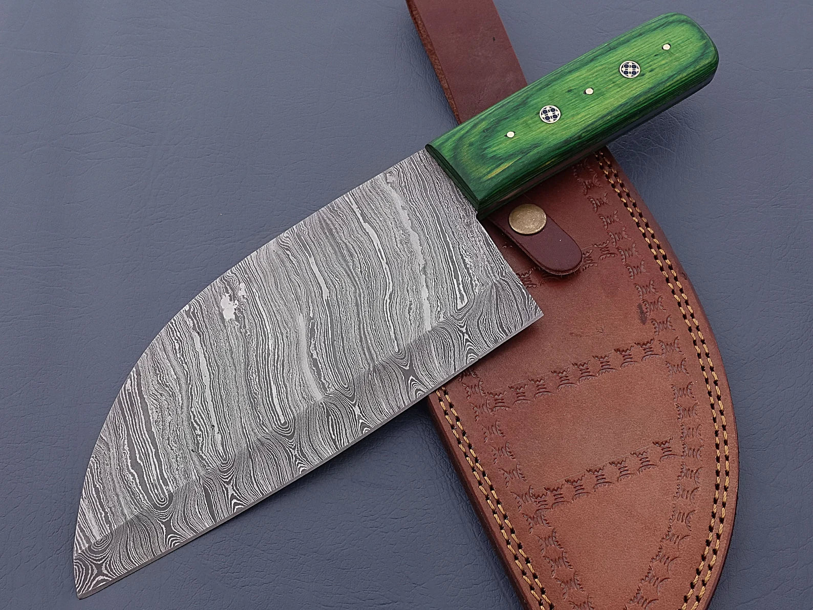 Damascus Steel Serbian Chef Knife – Green Handle