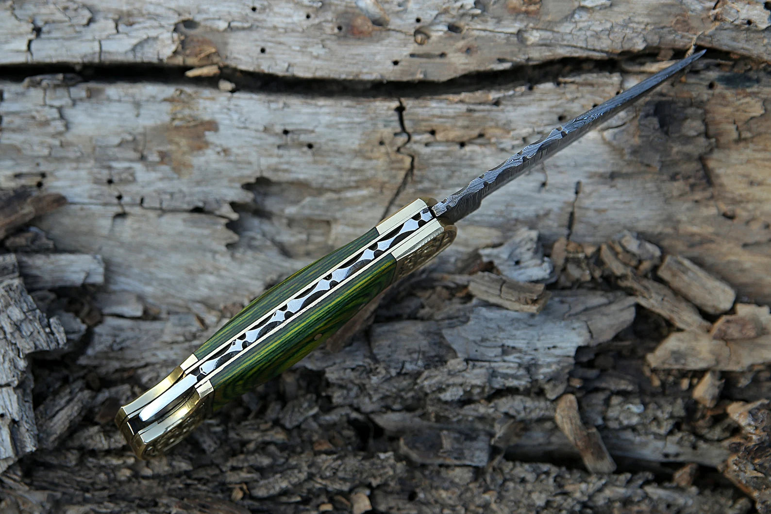 Damascus Steel Folding Pocket Knife – Green Handle For the Outdoorsman Orklo Knives