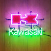 Kawasaki Beer neon sign with purple outline logo and green Kawasaki script glow