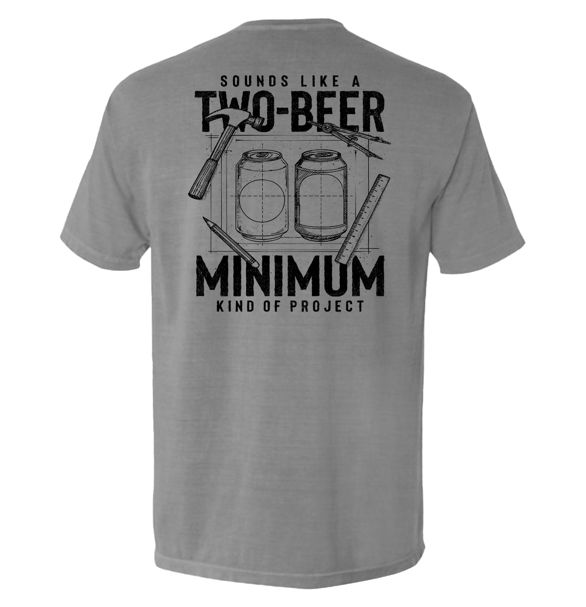 Grey graphic T-shirt, back print of two beer cans with 