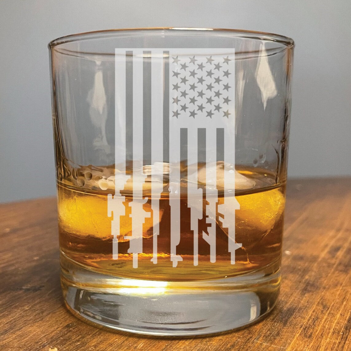 Gun American Flag - Laser Etched Whiskey Glass
