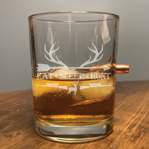 Eat Sleep Hunt with .308 Bullet - Laser Etched Whiskey Glass