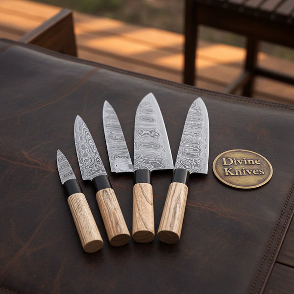 Wa Handle Santoku Knife Set of 4 with Layered Steel Blades and Horn Ferrules