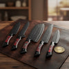 5-Piece Hammered Black Chef Knife Set with Pakka Wood Handles