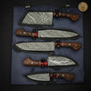 4-Piece Chef Knife Set with Wood Handles and Red Resin Accents