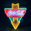 Glowing neon Coca-Cola drink sign with ice-cold panel and bottle