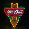 Neon triangle Coca-Cola drink sign with red panel and ice-cold topper