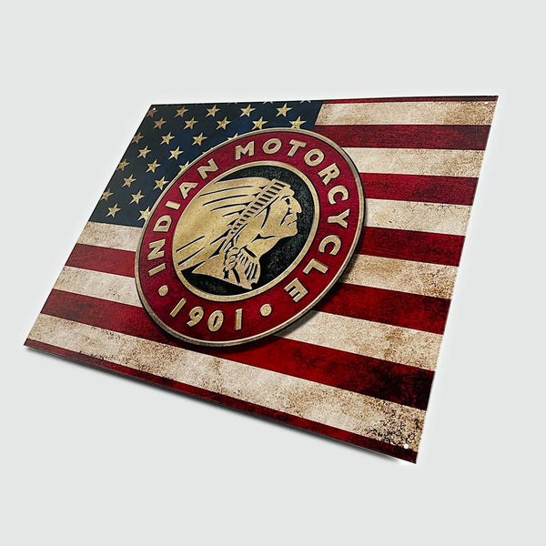 Indian Motorcycle 'American Flag' - Tin Metal Sign For the Gear Head Sign Box Co.