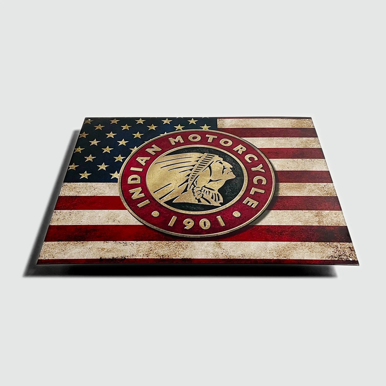 Indian Motorcycle 'American Flag' - Tin Metal Sign For the Gear Head Sign Box Co.