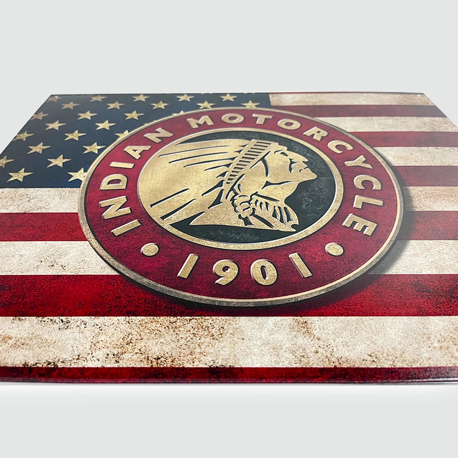 Indian Motorcycle 'American Flag' - Tin Metal Sign For the Gear Head Sign Box Co.