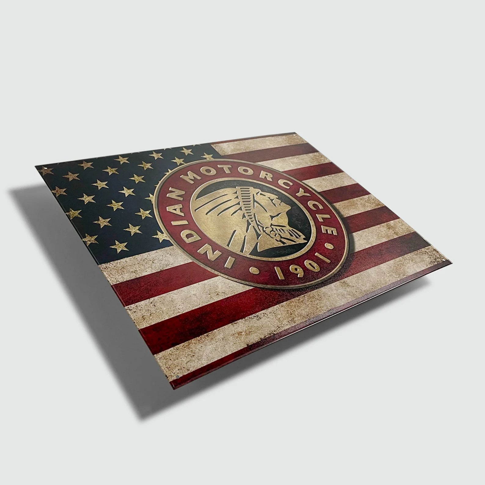 Indian Motorcycle 'American Flag' - Tin Metal Sign For the Gear Head Sign Box Co.