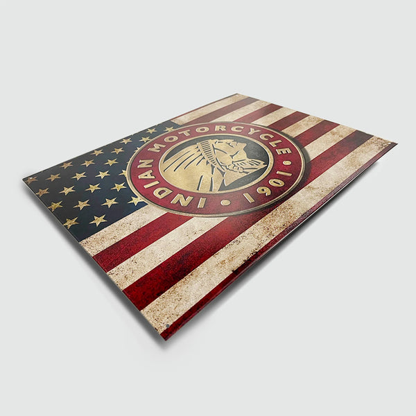 Indian Motorcycle 'American Flag' - Tin Metal Sign For the Gear Head Sign Box Co.