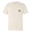 Ivory pocket T-shirt with small round logo patch on left chest