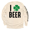 Ivory long-sleeve shirt with back print "I BEER" and green clover graphic