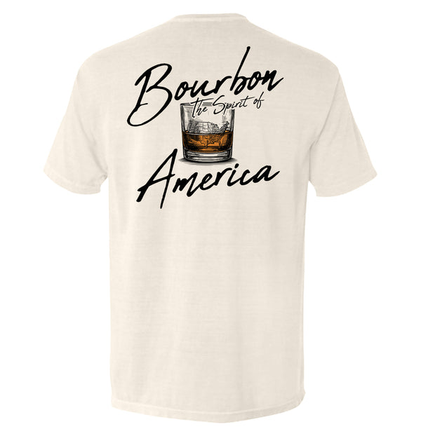 Ivory pocket T-shirt with Bourbon the Spirit of America back graphic