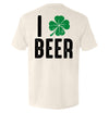 Ivory T-shirt with back print "I BEER" and green clover graphic
