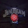Jim Beam neon light sign with blue backing and red seal emblem