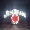 Jim Beam neon light sign with glowing text and red seal emblem