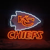 KC Chiefs acrylic neon logo sign with glowing KC arrow and CHIEFS text