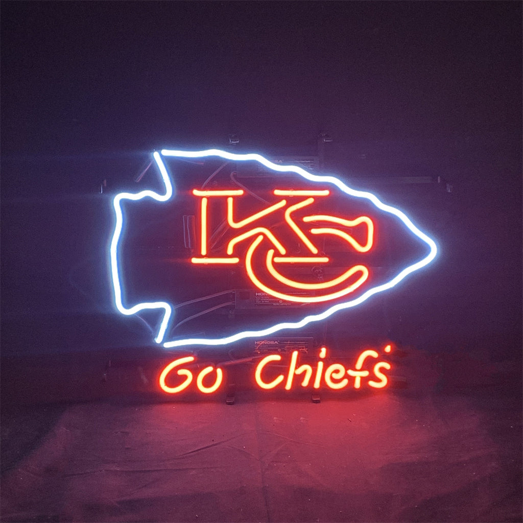 Neon KC Chiefs sport logo sign with arrowhead and Go Chiefs text