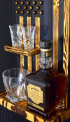 Whiskey Bottle Rack - Thin Blue Line With Shot Glass Shelf For the Bar 13 Stripes