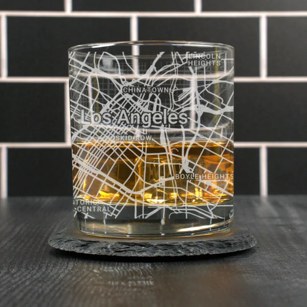 City Map Rocks Glass - Top 50 US Cities