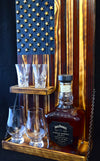 Whiskey Bottle Rack - Blue with Red With Shot Glass Shelf