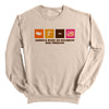 Tan sweatshirt with multicolor “America Runs on Bourbon and Freedom” front graphic