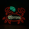 Neon crab light sign with Corona lettering, red outline and green center glow