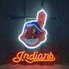 Cleveland Indians neon sign featuring the winged logo above glowing Indians script