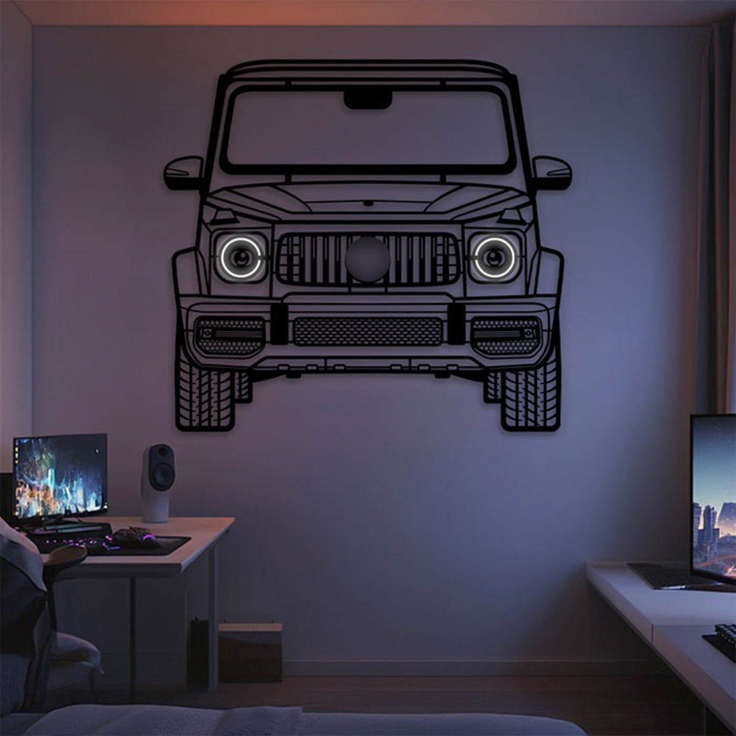 2019 G63 AMG metal neon car wall art showing front-view grille and headlights