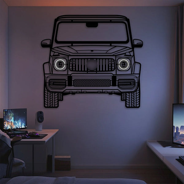 2019 G63 AMG metal neon car wall art showing front-view grille and headlights