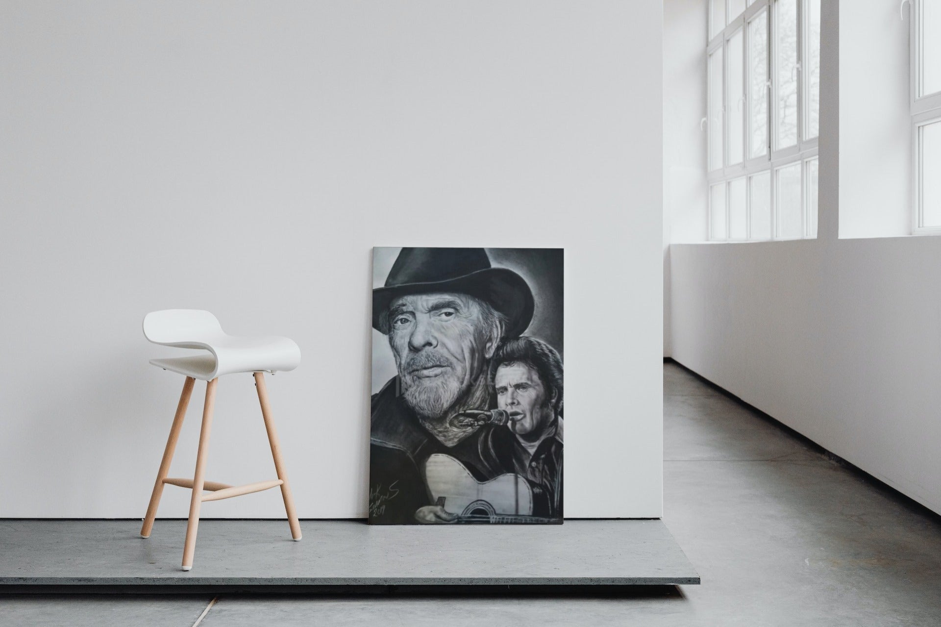 Merle Haggard Charcoal Portrait – Gallery Wrapped Canvas For the Music Lover Mark Seamans Art
