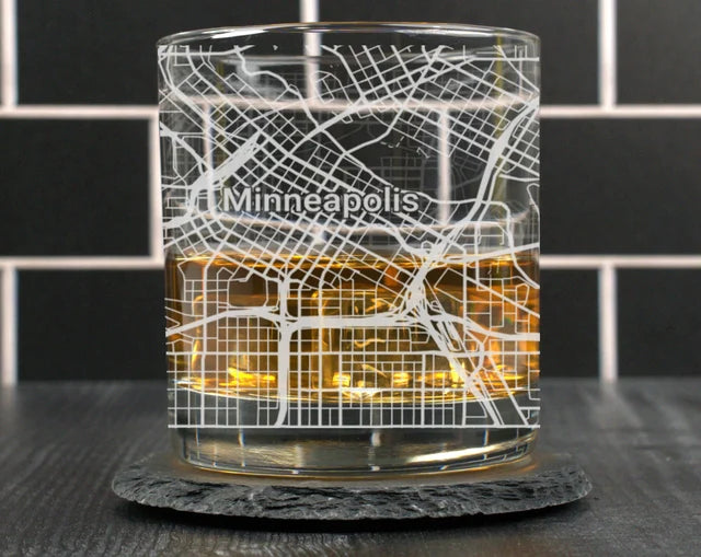 City Map Rocks Glass - Top 50 US Cities