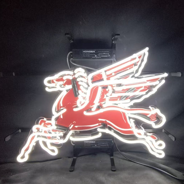 Mobilgas Gas Oil Flyin Horse White Neon Signs Light