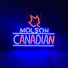 Molson Canadian neon sign: maple leaf above MOLSON over CANADIAN.