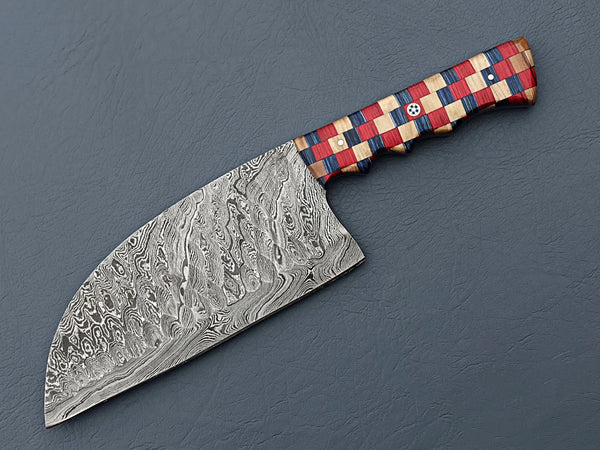 Damascus Steel Serbian Chef Knife – Multi-Colored Handle