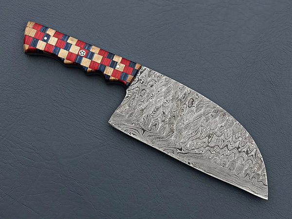 Damascus Steel Serbian Chef Knife – Multi-Colored Handle