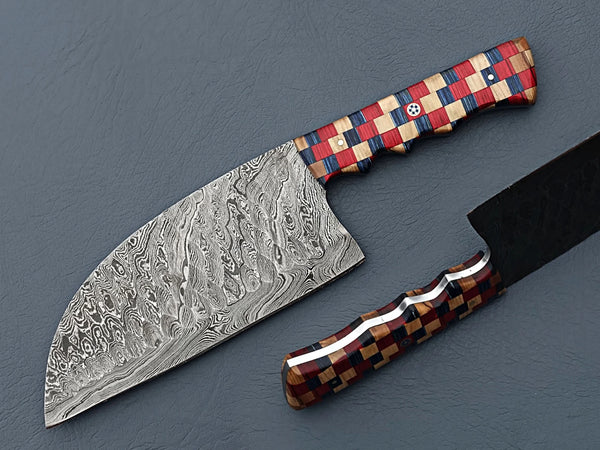 Damascus Steel Serbian Chef Knife – Multi-Colored Handle For the Chef Orklo Knives