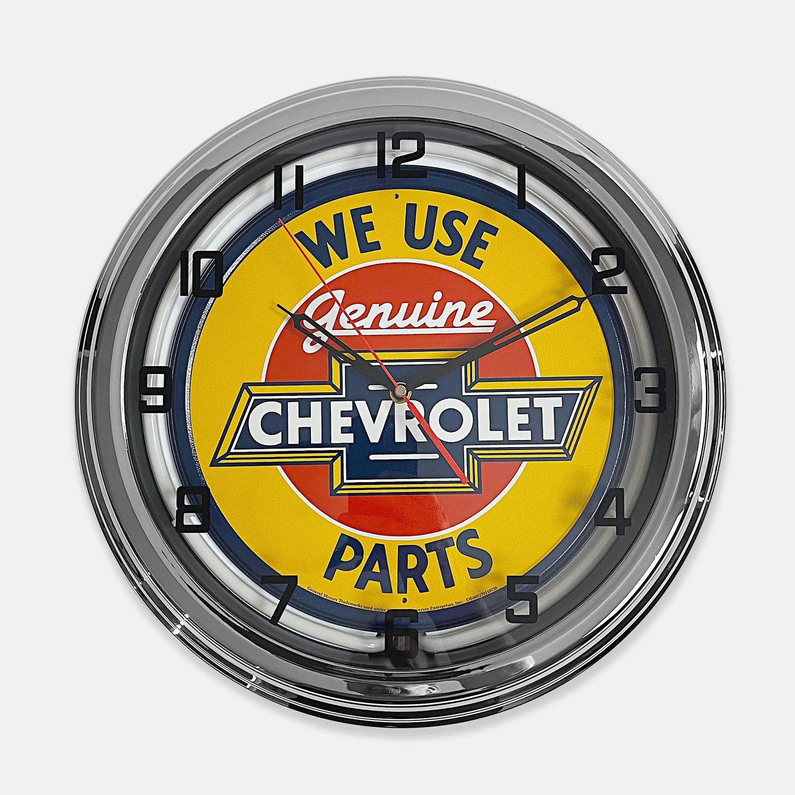 Genuine Chevrolet Parts - Metal White Neon Clock For the Gear Head Sign Box Co.