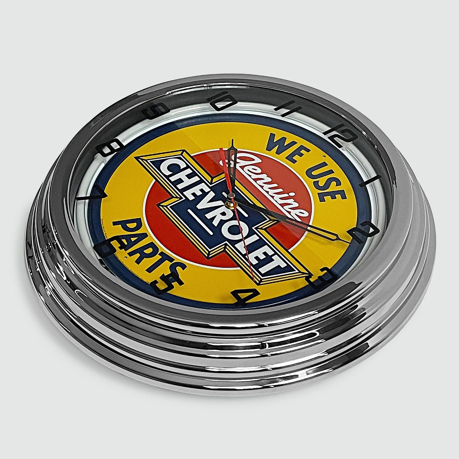 Genuine Chevrolet Parts - Metal White Neon Clock For the Gear Head Sign Box Co.