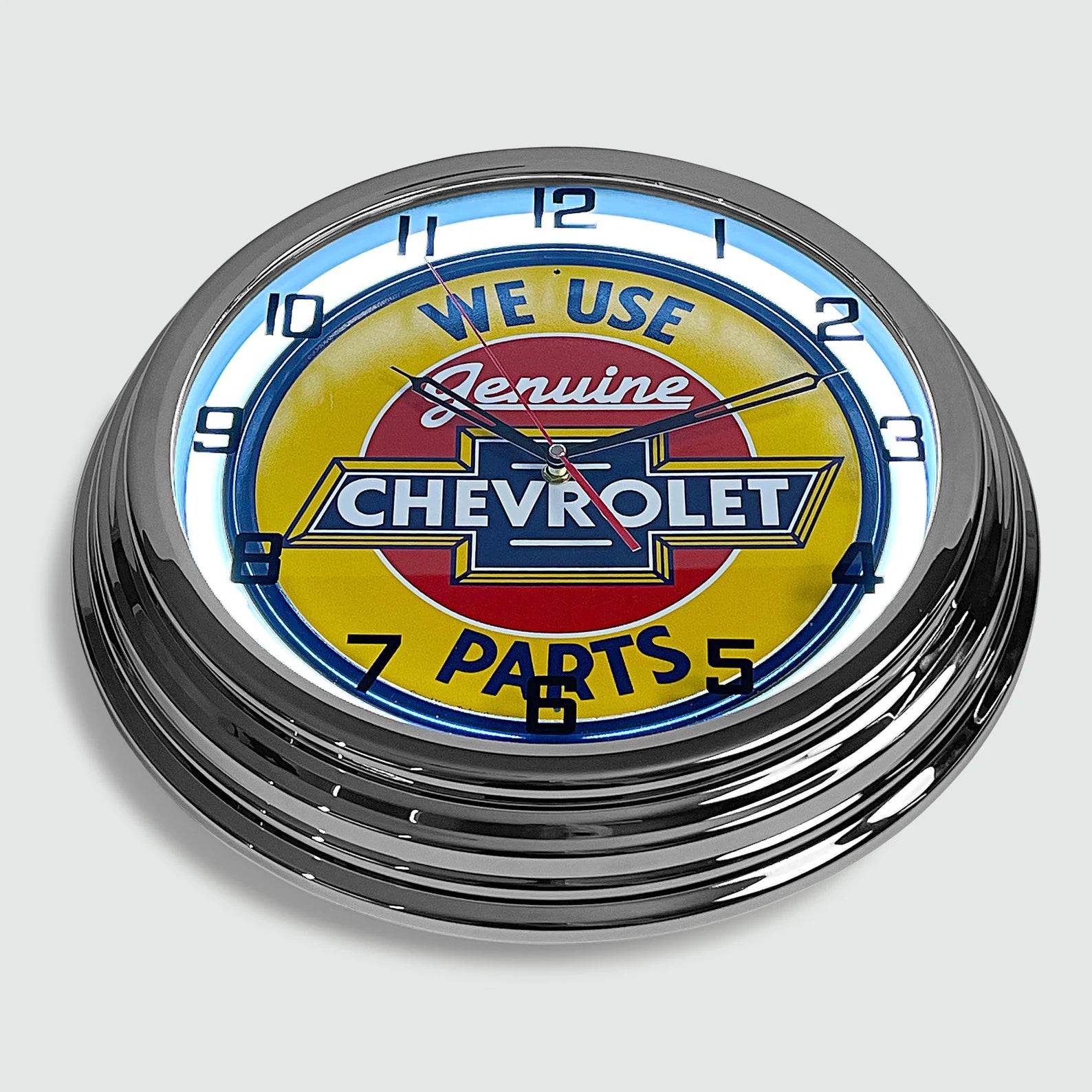 Genuine Chevrolet Parts - Metal White Neon Clock For the Gear Head Sign Box Co.