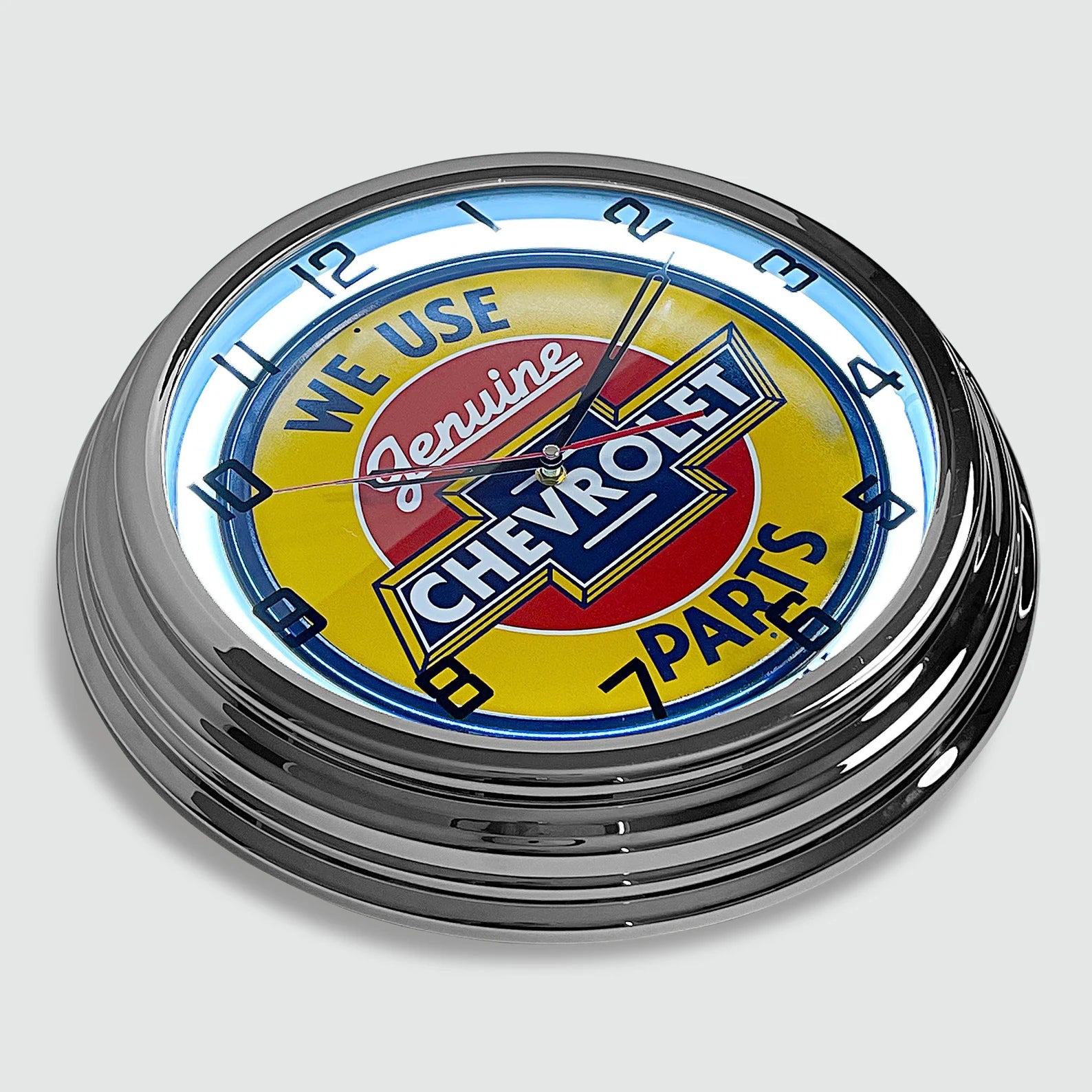 Genuine Chevrolet Parts - Metal White Neon Clock For the Gear Head Sign Box Co.