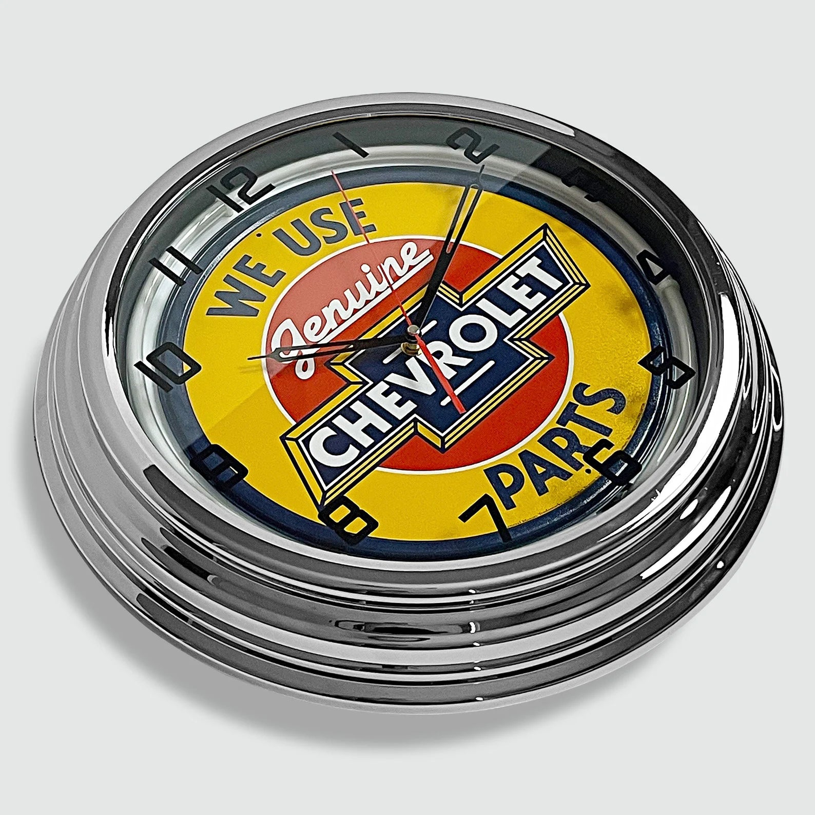Genuine Chevrolet Parts - Metal White Neon Clock For the Gear Head Sign Box Co.