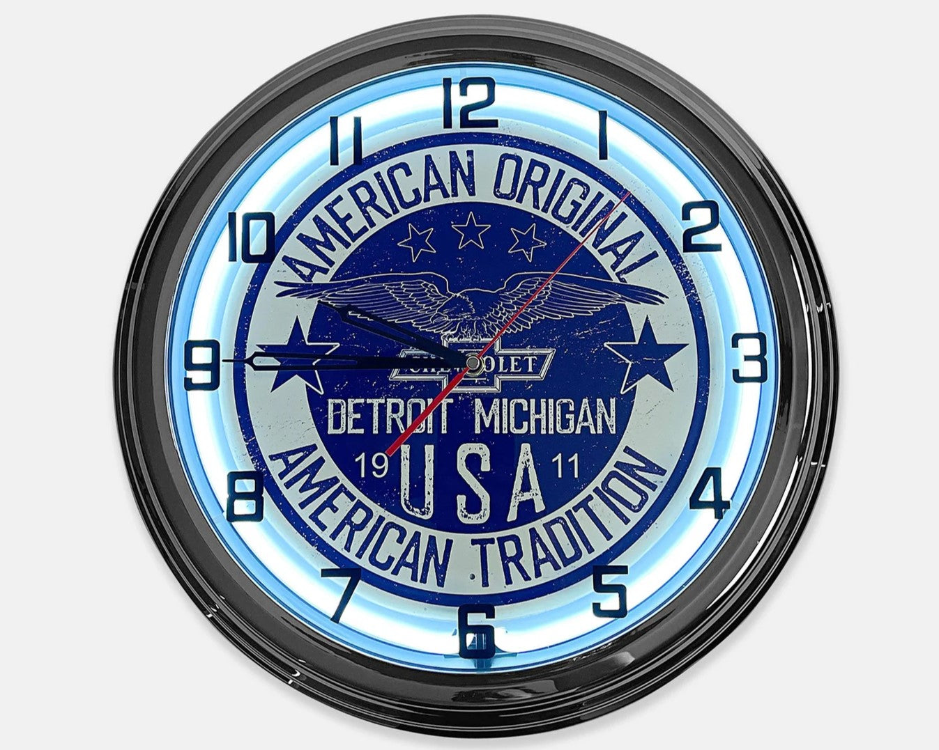Chevrolet 'American Original' - Metal White Neon Clock For the Gear Head Sign Box Co.
