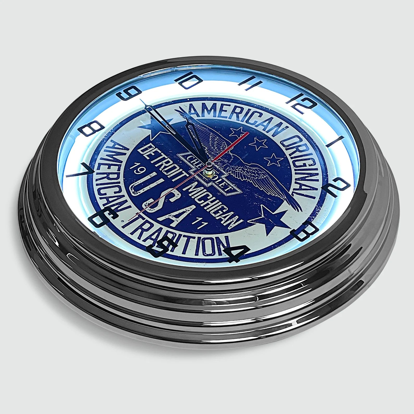 Chevrolet 'American Original' - Metal White Neon Clock For the Gear Head Sign Box Co.
