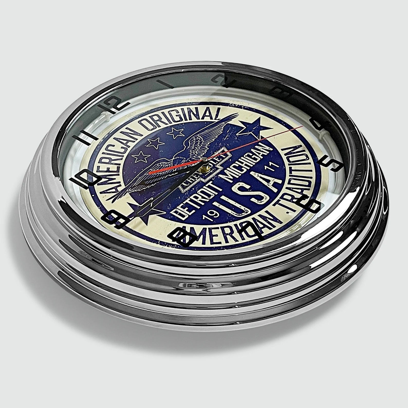 Chevrolet 'American Original' - Metal White Neon Clock For the Gear Head Sign Box Co.